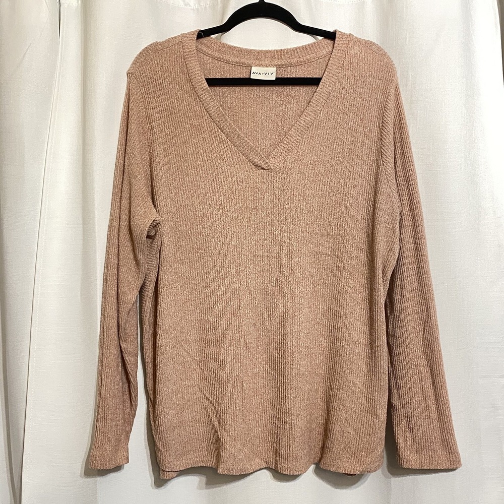 Ava & Viv Mauve Pullover Crewneck Sweater Women's Long Sleeve Stretchy Classic‎